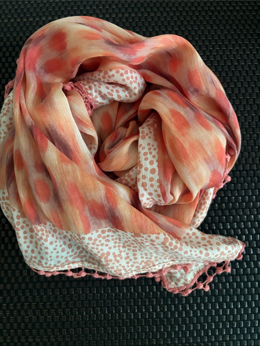 Large Lightweight Peach & Coral Patterned Women's Scarf,